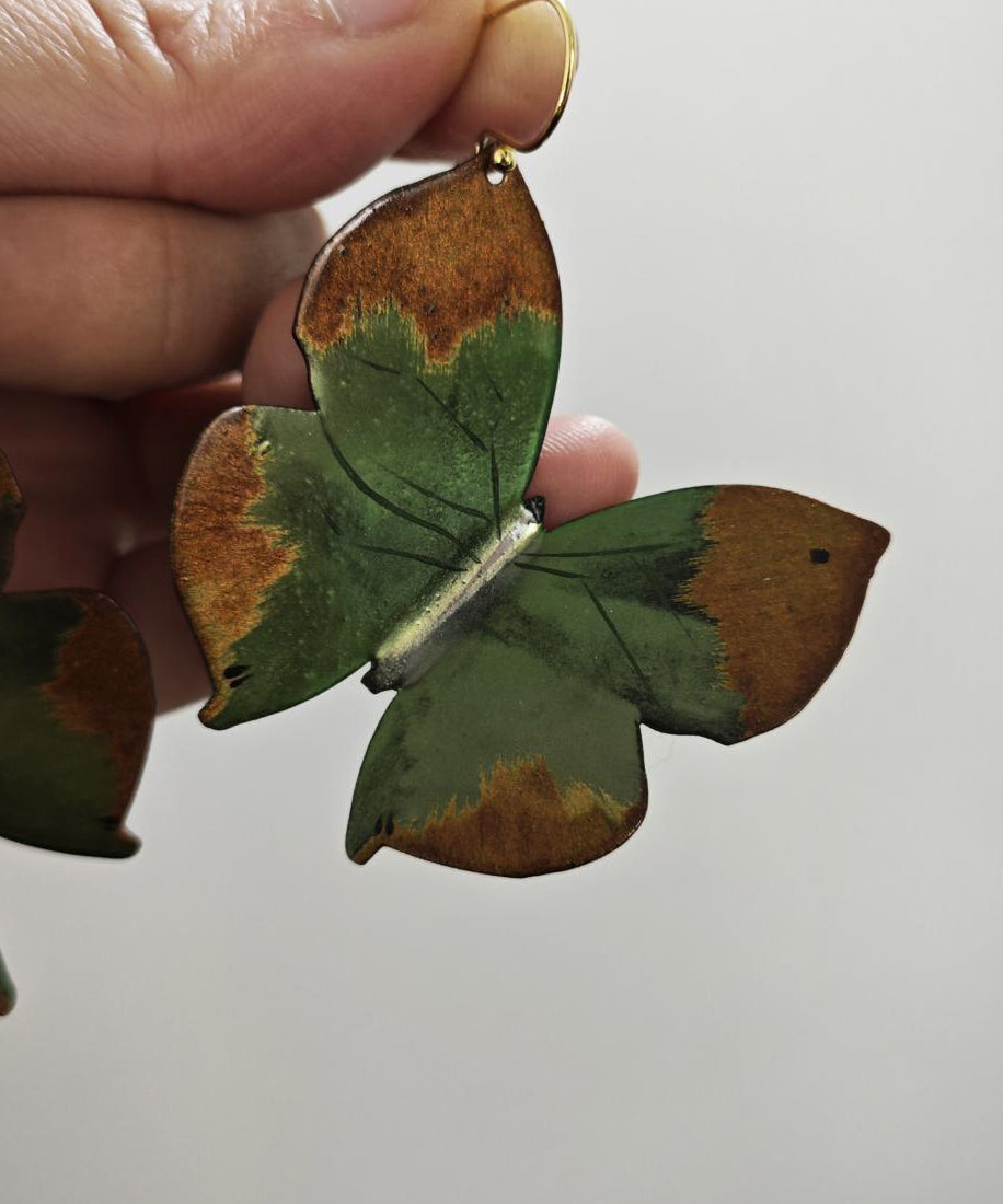 Handmade Green Sterling Silver Overgild Butterfly Drop Earrings QJ053 JEW-EAR241021