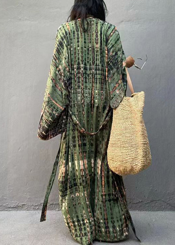 Handmade Green V Neck Striped Holiday Long Smock Spring GH1039 Ada Fashion