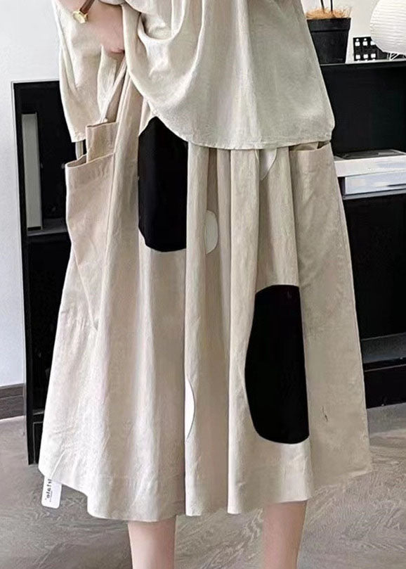 Handmade Khaki Dot Pockets Elastic Waist A Line Skirt Summer BV020 MZF-SKTS240702
