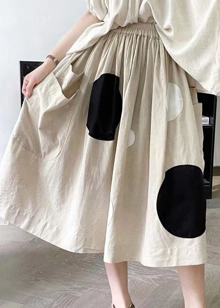 Handmade Khaki Dot Pockets Elastic Waist A Line Skirt Summer BV020 MZF-SKTS240702