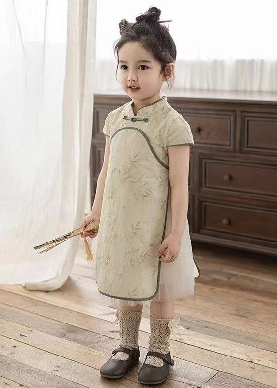 Handmade Orange Stand Collar Tulle Patchwork Kids Maxi Dresses Short Sleeve MN003 MM-RCTZ-SDL240701