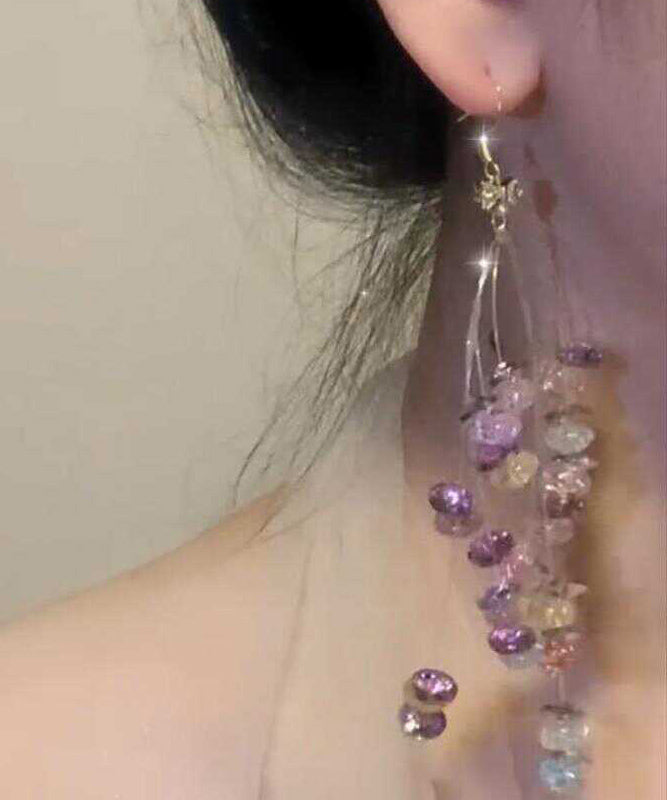 Handmade Rainbow Alloy Zircon Crystal Beading Hoop Earrings AB1086 Genistyle Shop