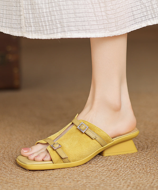 Pink Sandals Handmade Suede Slide Splicing Chunky FashionChic