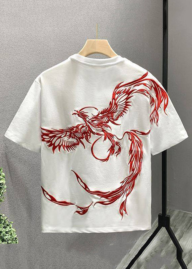Handmade White O-Neck Embroideried Cotton T Shirts Men Summer LK042 Men-Silk-MENT240630