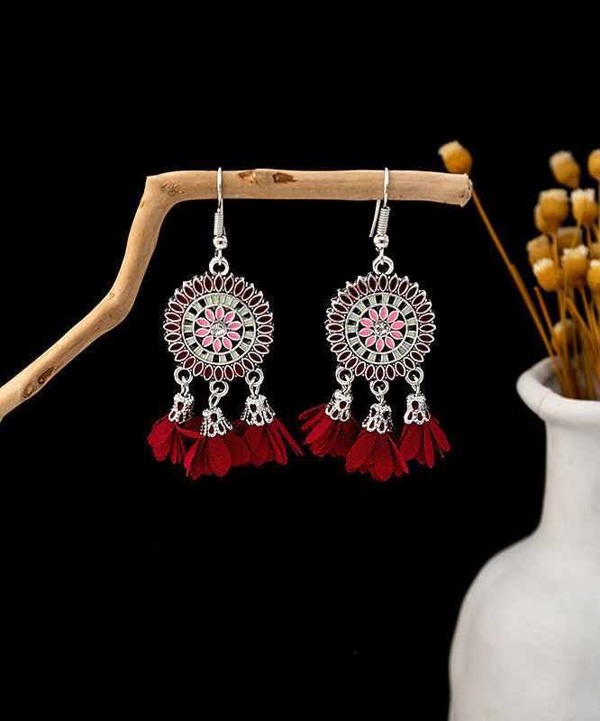 Drop Floral Zircon Tassel Chiffon Sterling White Silver Handmade FashionChic