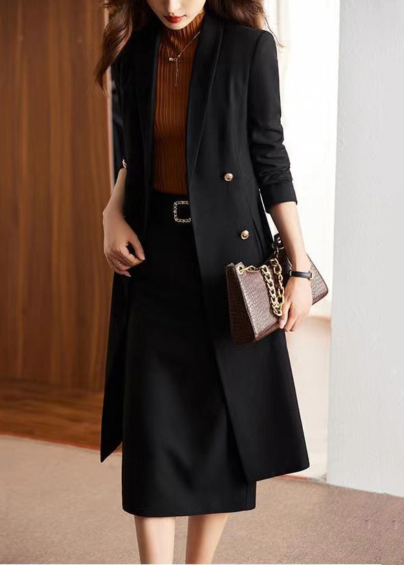 Italian Black Double Breast Silm Fit Coat Outwear Spring YJ028 ABC