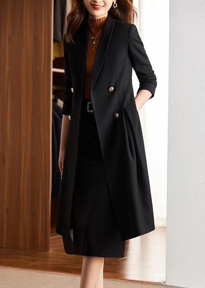 Italian Black Double Breast Silm Fit Coat Outwear Spring YJ028 ABC