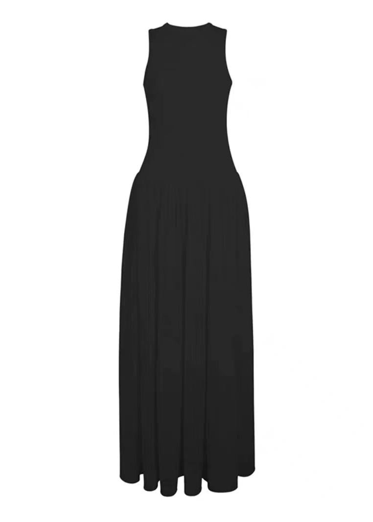 Sleeveless Robe Black Silm Italian Dresses Patchwork FashionChic