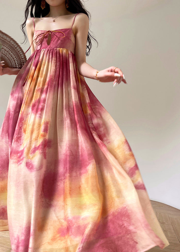 Italian Colorblock Lace Up Wrinkled Silk Spaghetti Strap Dress Sleeveless XX085 SH-LF-SDL240611