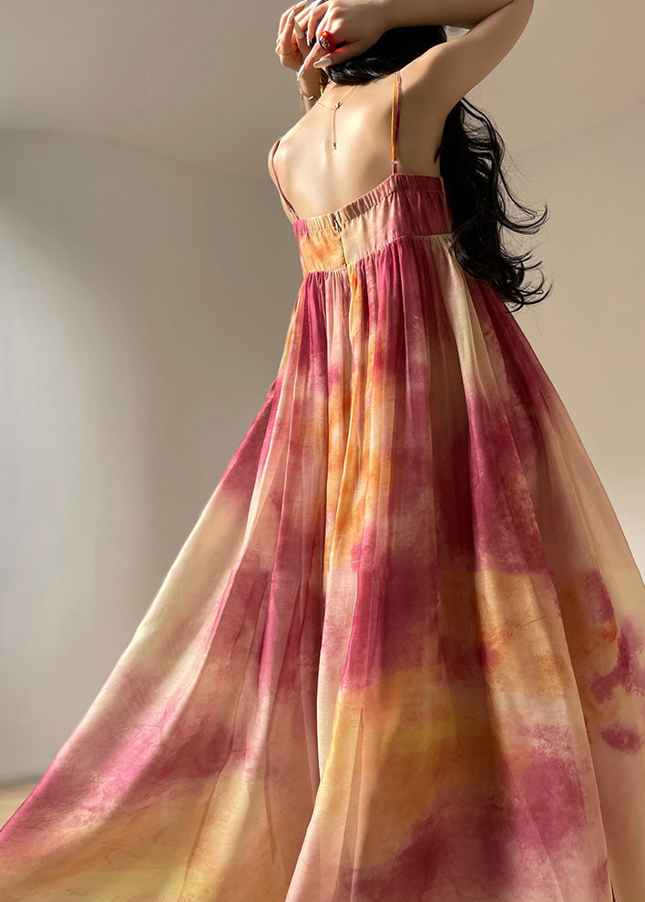 Italian Colorblock Lace Up Wrinkled Silk Spaghetti Strap Dress Sleeveless XX085 SH-LF-SDL240611