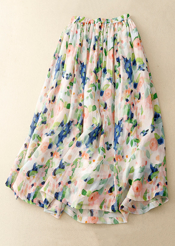 Italian Colorblock Print Pockets Elastic Waist Cotton Skirts Summer JH056 MMDM-SKTS240717