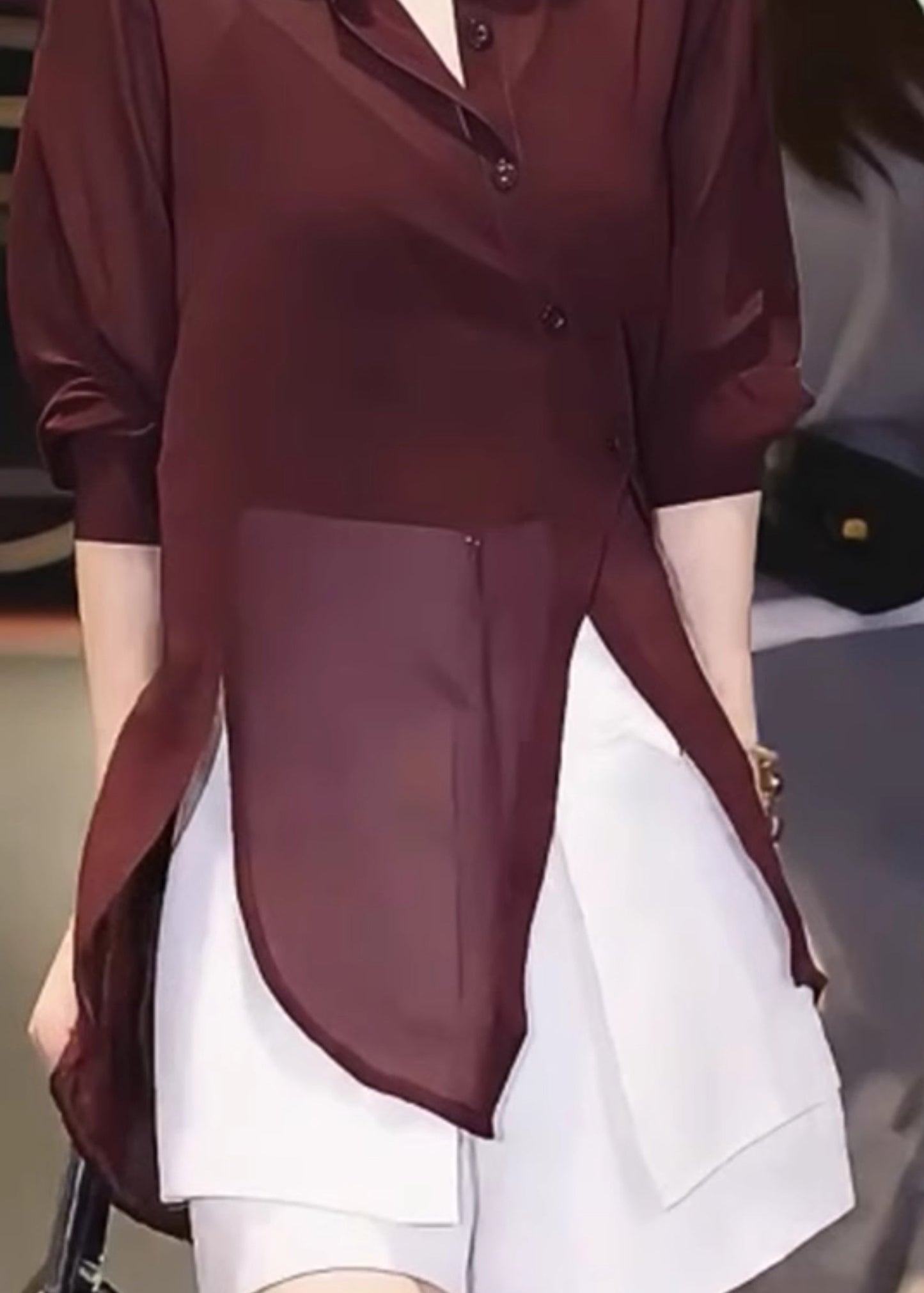 Shirts Patchwork Italian Chiffon Mulberry Asymmetrical Summer FashionChic