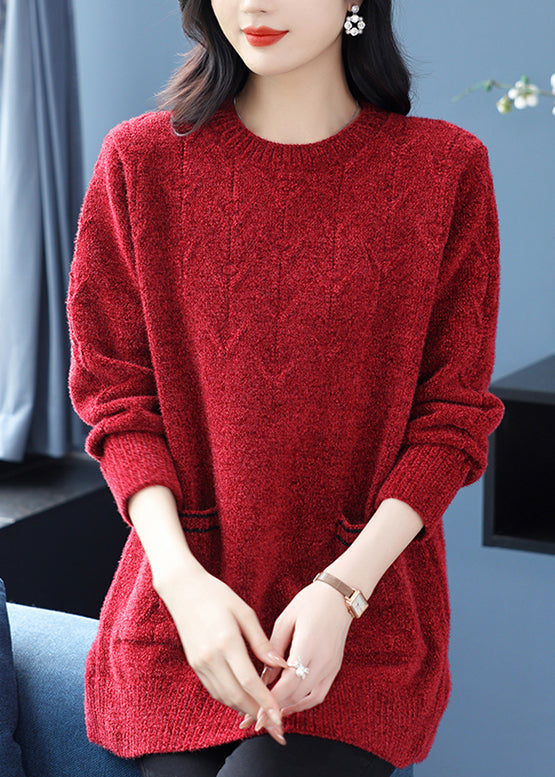 Italian Purple O Neck Pockets Thick Woolen Knit Sweaters Winter RL035 ABC