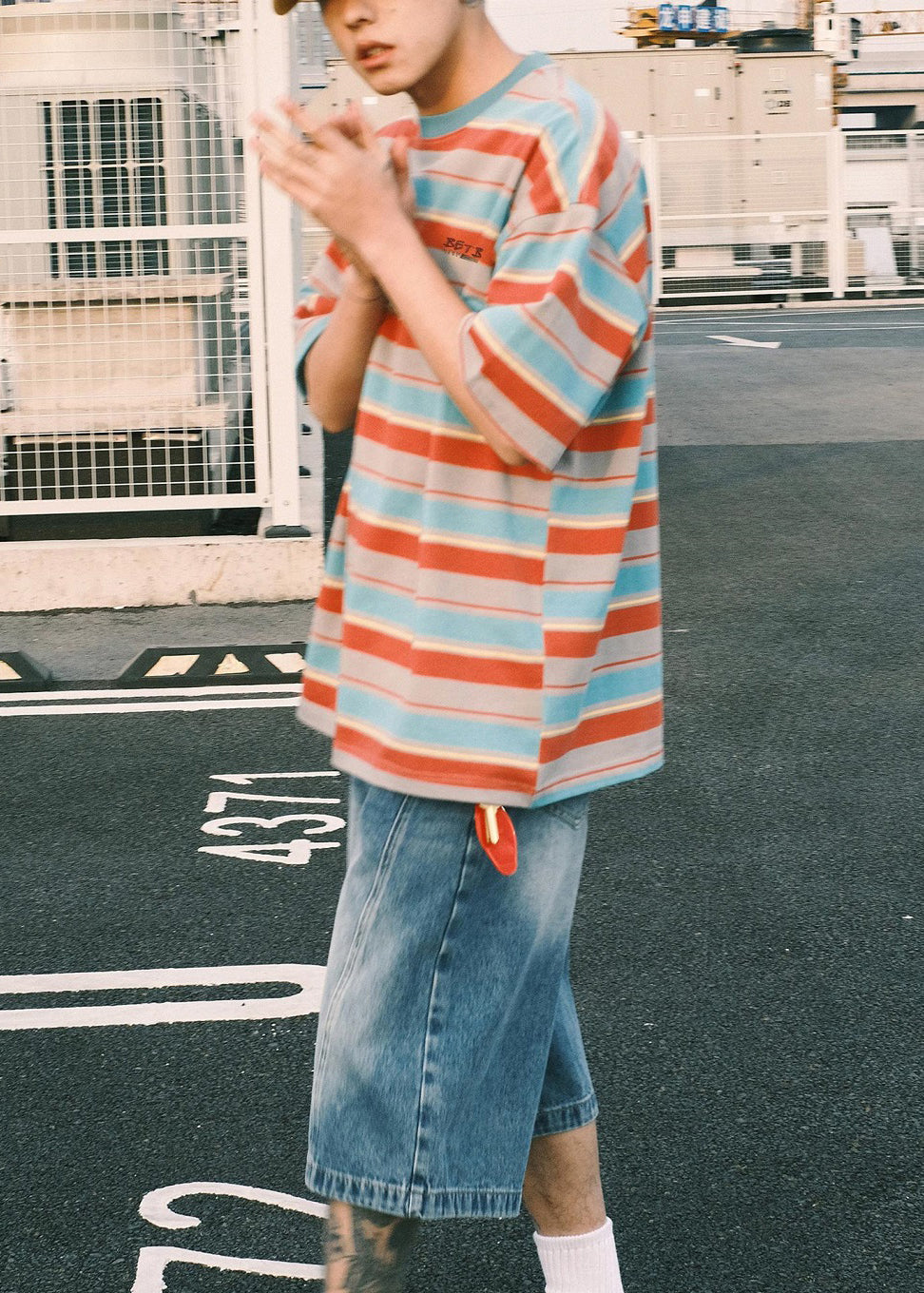 Italian Red O Neck Striped Cotton Mens T Shirts Summer QH008 MENT241019