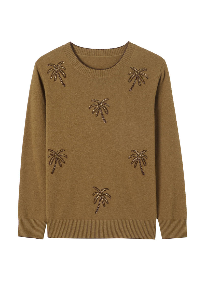 Italian Yellow O Neck Jacquard Zircon Wool Sweaters Winter RL029 ABC