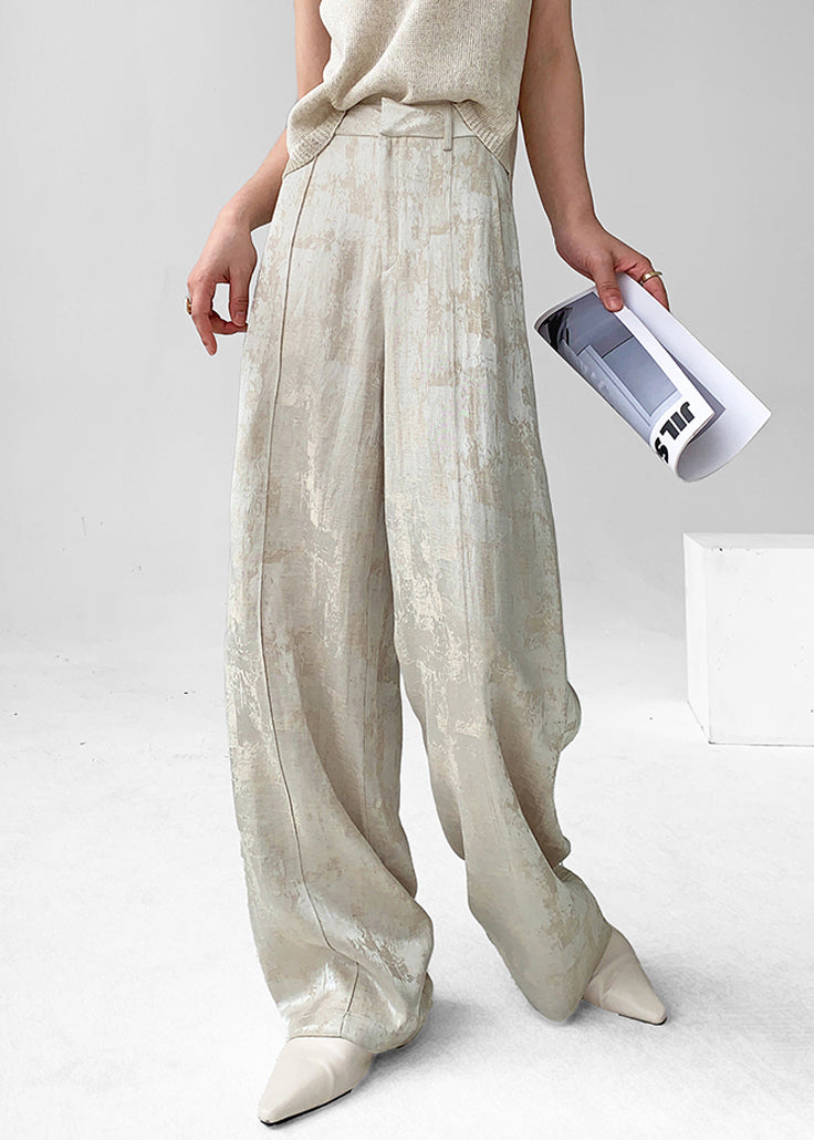 Linen Design Jacquard High Waist Original Apricot Fall Pants FashionChic
