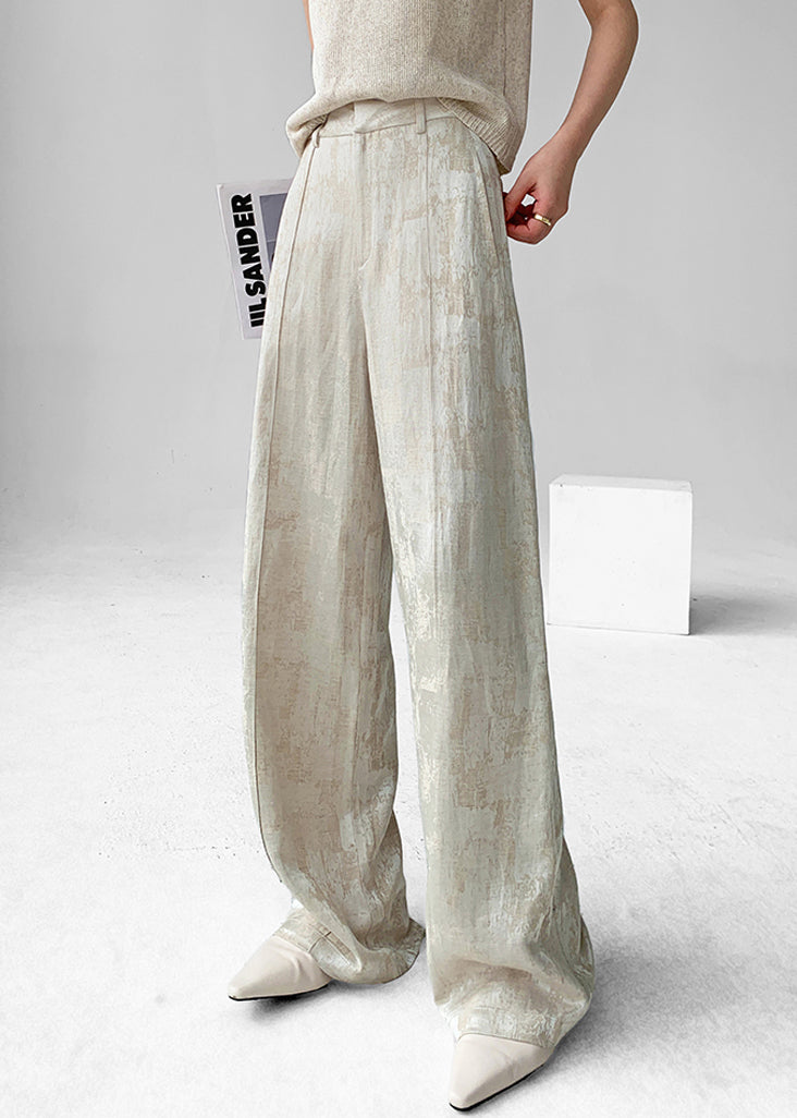 Linen Design Jacquard High Waist Original Apricot Fall Pants FashionChic