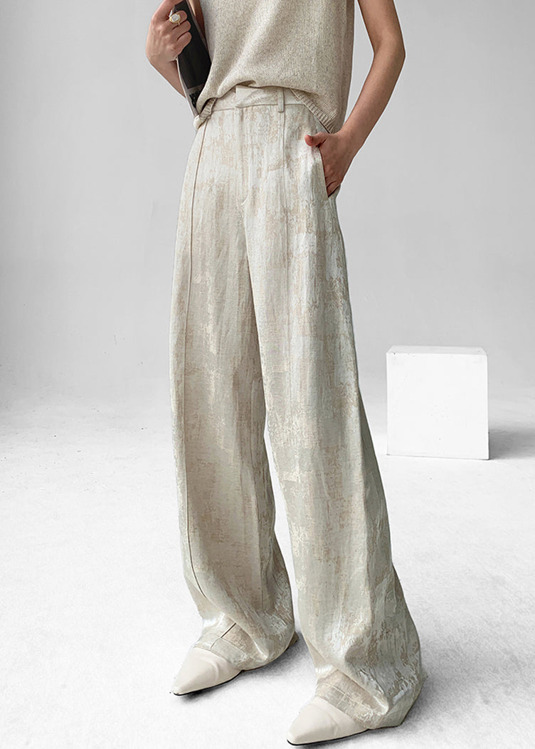 Linen Design Jacquard High Waist Original Apricot Fall Pants FashionChic