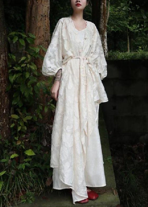 Beige Pieces Side Jacquard Set Button Two Fall Cotton Open FashionChic