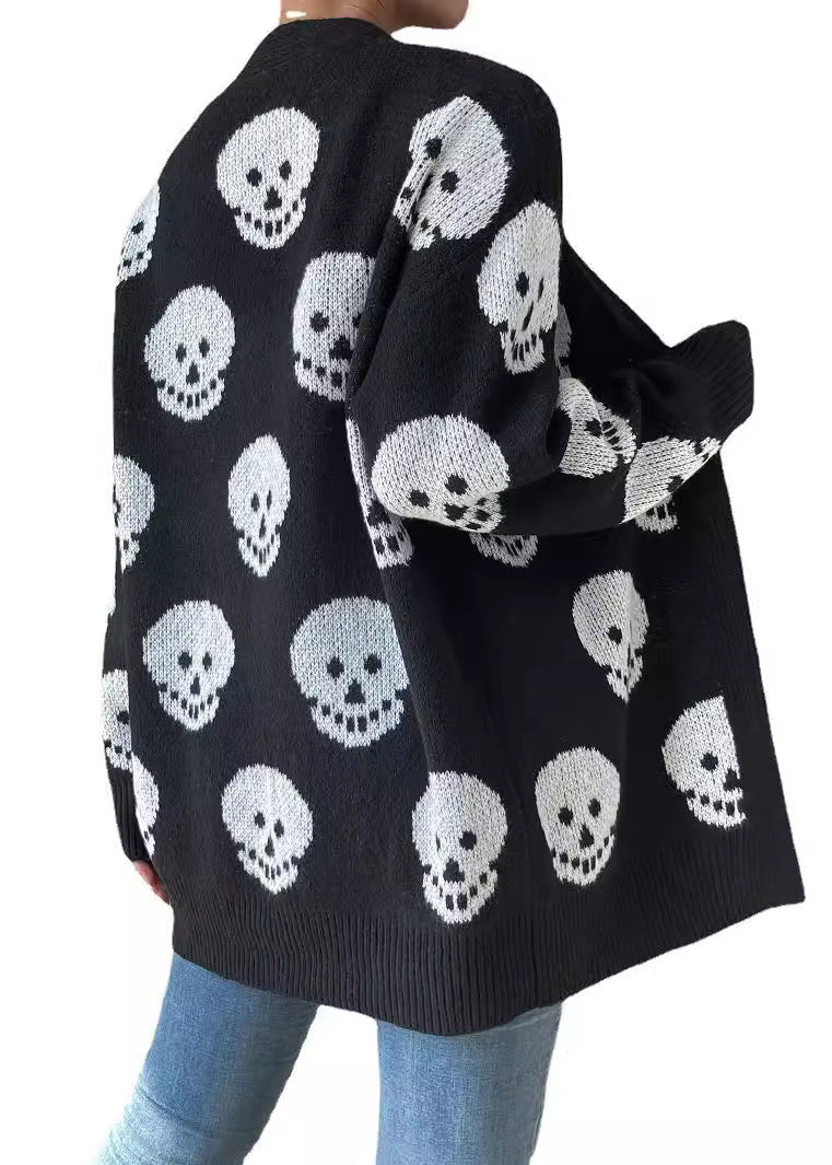 Jacquard Black V Neck Cozy Knit Cardigans Long Sleeve AE1016 OM-HW240901