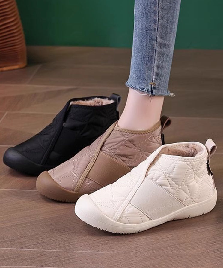 Khaki Splicing Fuzzy Wool Lined Flat Shoes For Women WT012 shoe-PDX241030