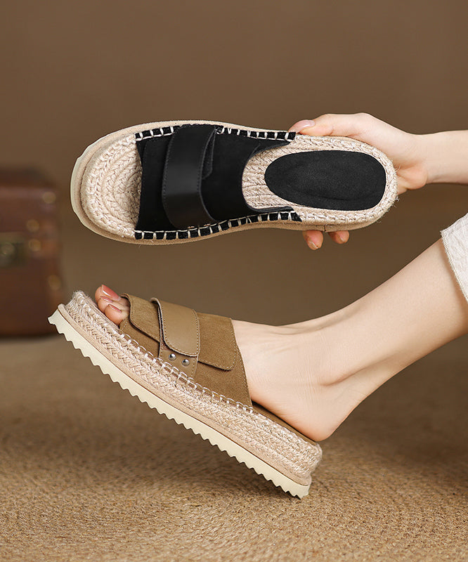 Toe Sandals Peep Platform Splicing Slide Suede Khaki FashionChic