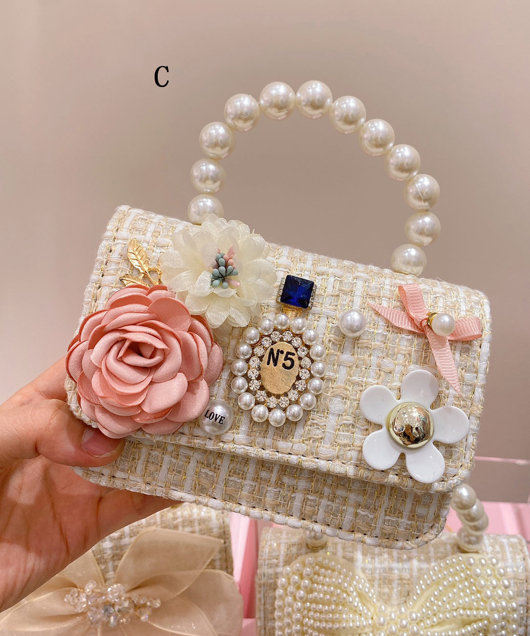 Korean Version Chain Linked Bow Nail Bead Tote Handbag IU012 Bag-BGS240803