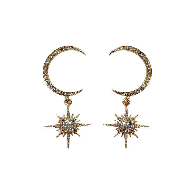 Rhinestone and Star Moon Drop Earring FashionChic