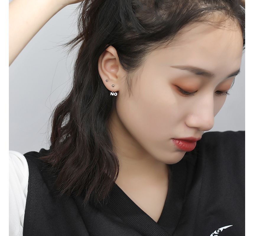 Silver Lettering Jacket Ear Asymmetrical Sterling FashionChic