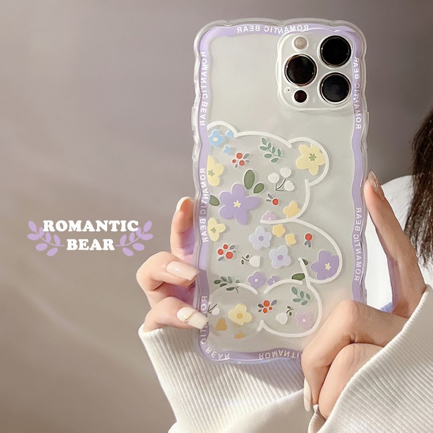 Bear Flower Phone Case Transparent FashionChic