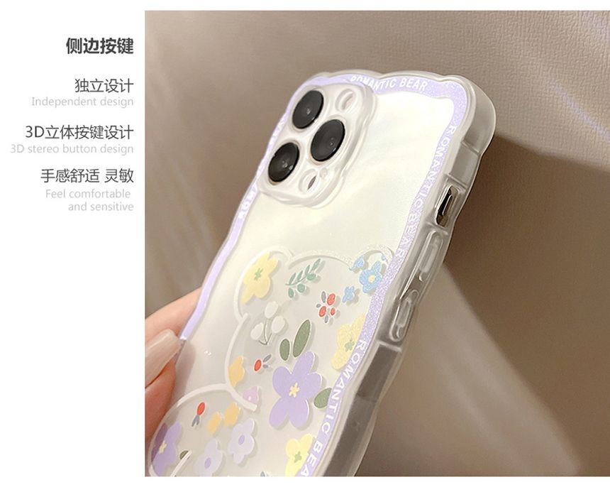 Bear Flower Phone Case Transparent FashionChic