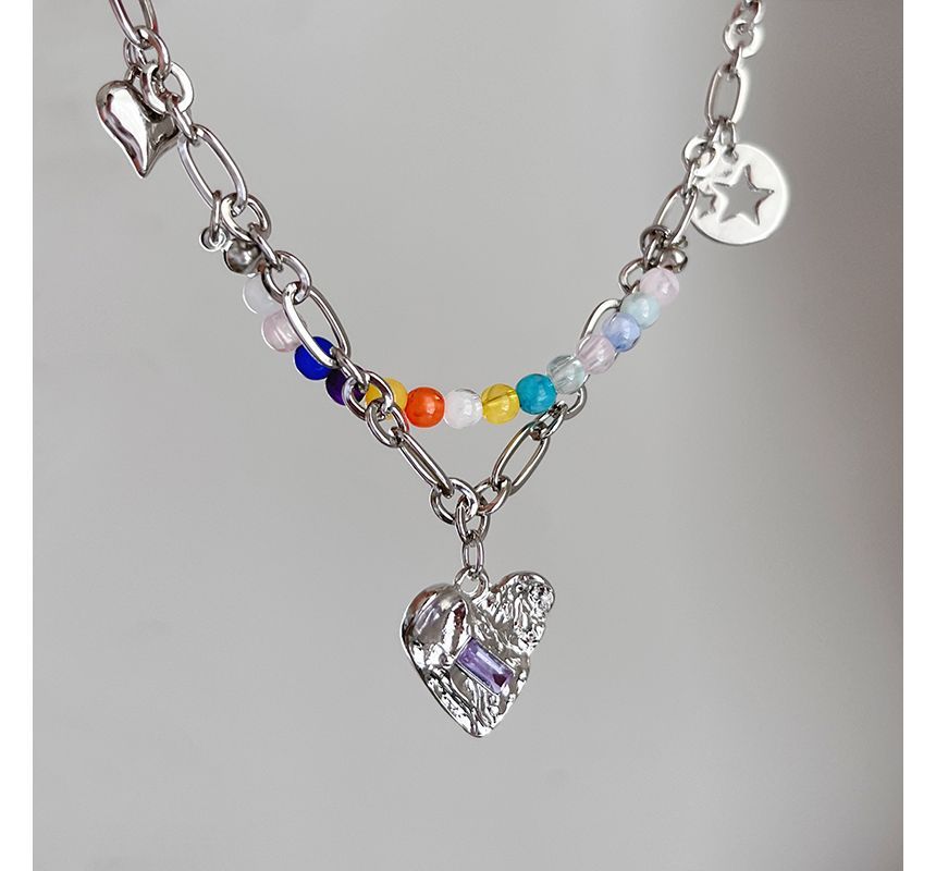 Bead Sterling Pendant Silver Choker Heart FashionChic