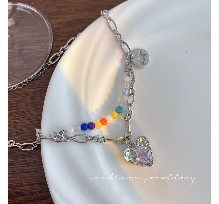 Bead Sterling Pendant Silver Choker Heart FashionChic