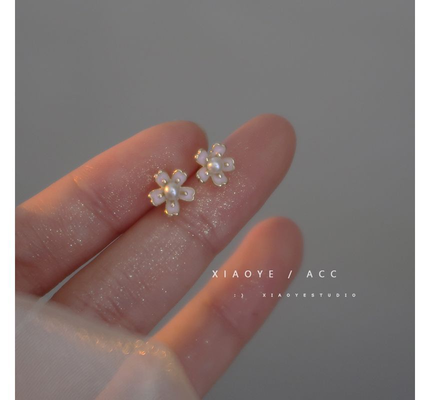 Floral Earring Pearl Faux Stud Alloy FashionChic