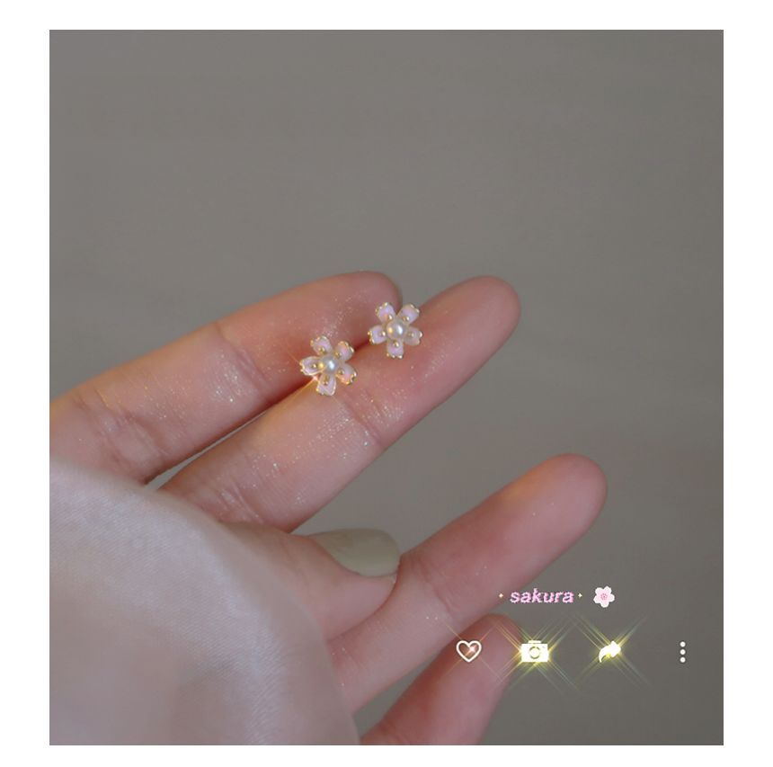 Floral Earring Pearl Faux Stud Alloy FashionChic