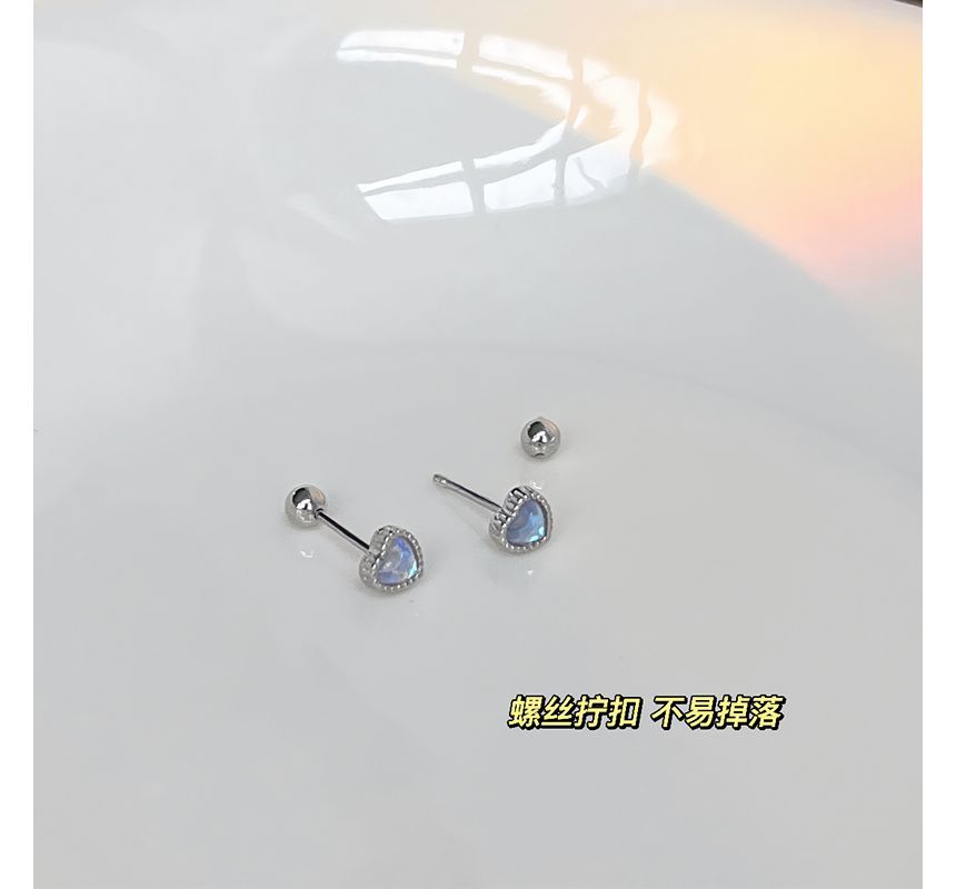 Moonstone Heart Silver Earring Barbell Sterling FashionChic