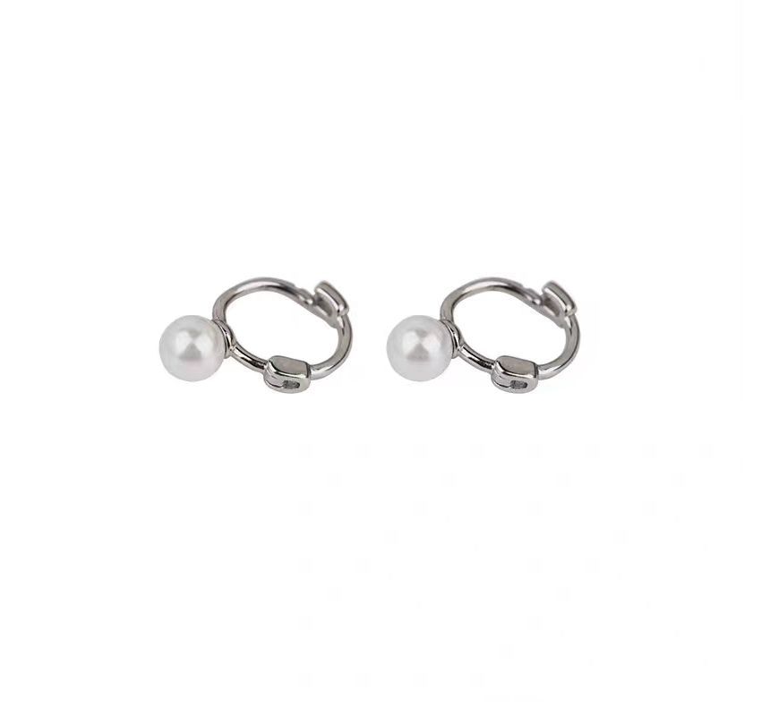 Huggie Pearl Sterling Earring Faux Silver FashionChic