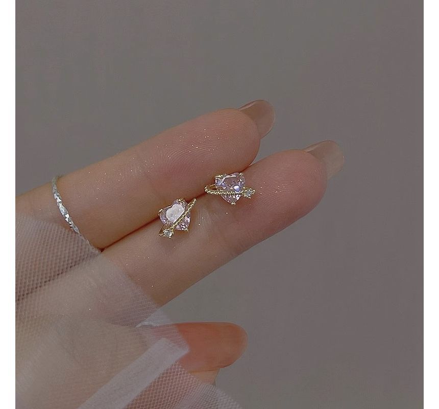 Earring Silver Planet Sterling Heart Rhinestone Stud FashionChic