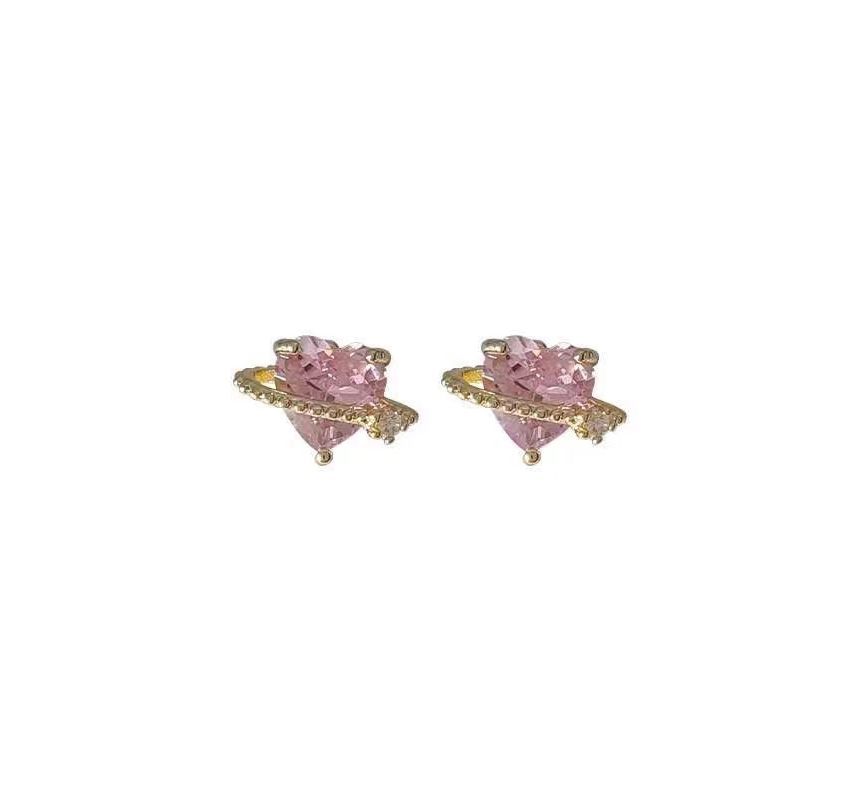 Earring Silver Planet Sterling Heart Rhinestone Stud FashionChic