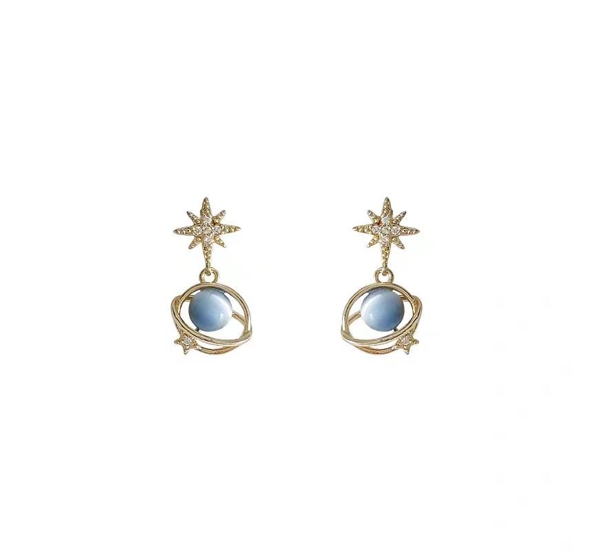 Planet Stone Cat Star Faux Eye Earring Rhinestone Alloy Drop FashionChic