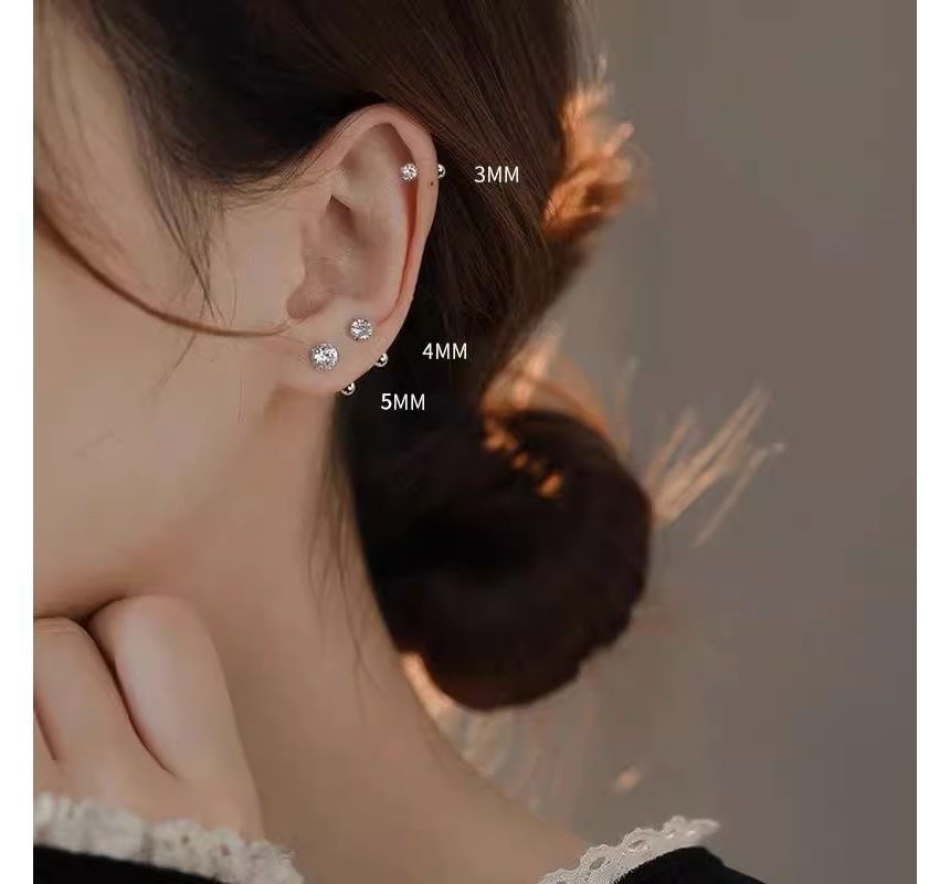 (Various Sterling Designs) Barbell Earring Silver Rhinestone FashionChic