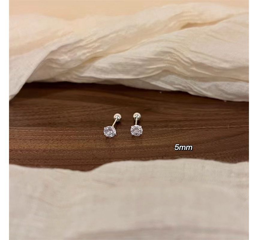 (Various Sterling Designs) Barbell Earring Silver Rhinestone FashionChic