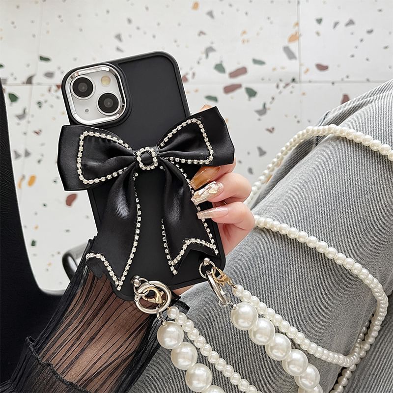 Phone Bow Faux Case Lanyard Pearl FashionChic