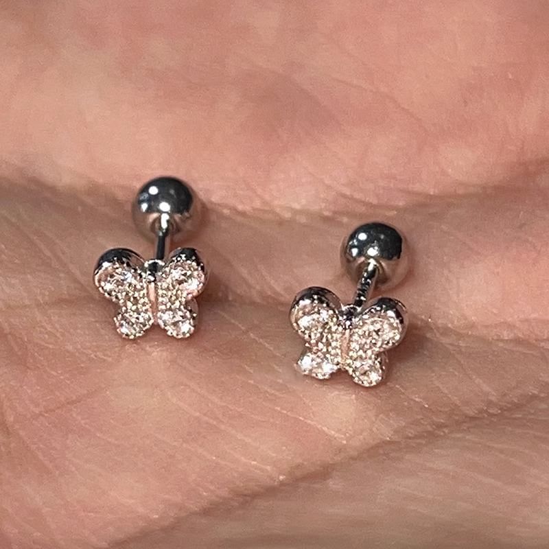 Earring Rhinestone Barbell Silver Sterling Butterfly FashionChic
