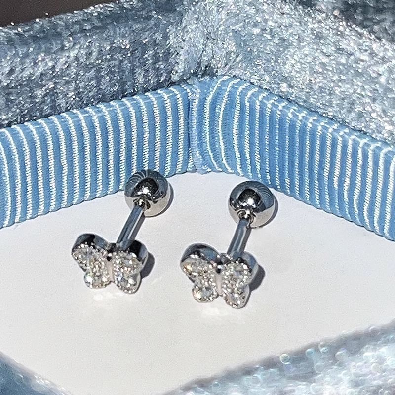 Earring Rhinestone Barbell Silver Sterling Butterfly FashionChic