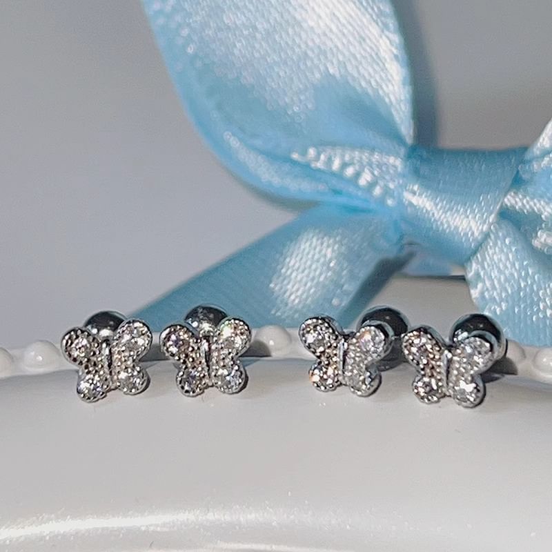 Earring Rhinestone Barbell Silver Sterling Butterfly FashionChic