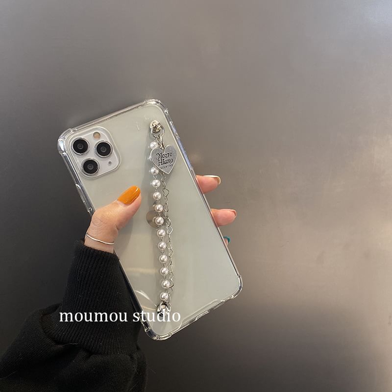 Faux Case Phone Strap Pearl Heart FashionChic