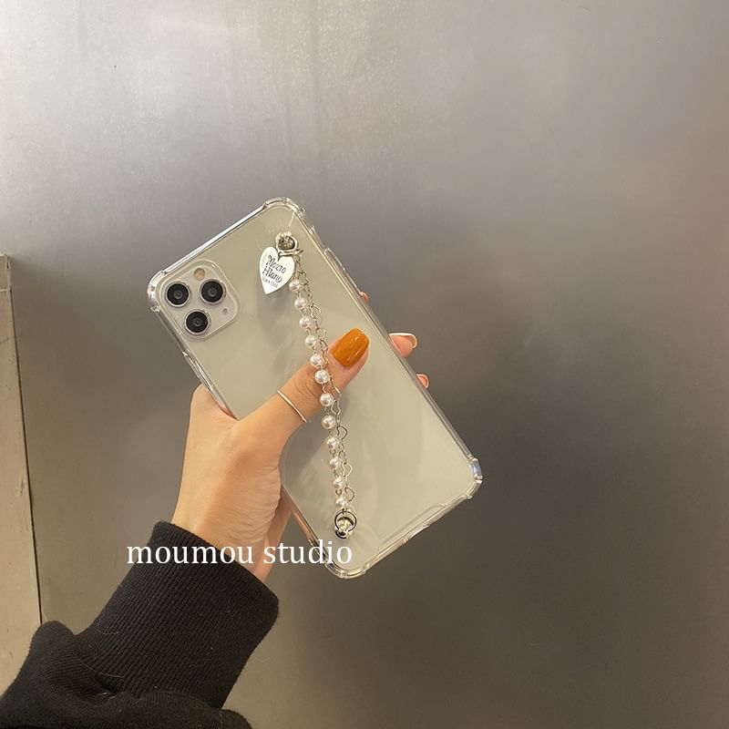 Faux Case Phone Strap Pearl Heart FashionChic