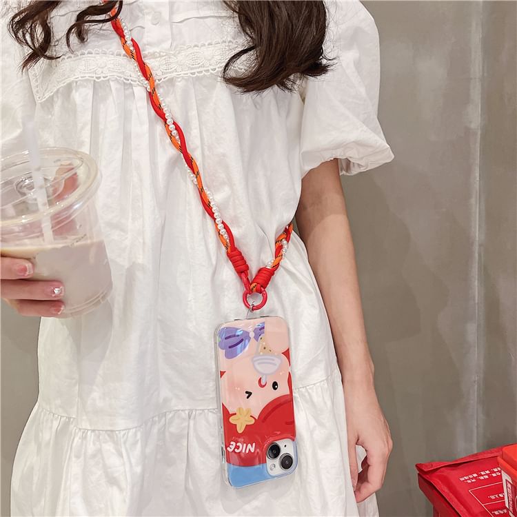 Lanyard Phone with Braided Pad Faux Pearl FashionChic