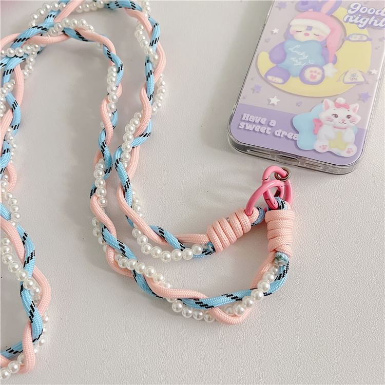 Lanyard Phone with Braided Pad Faux Pearl FashionChic